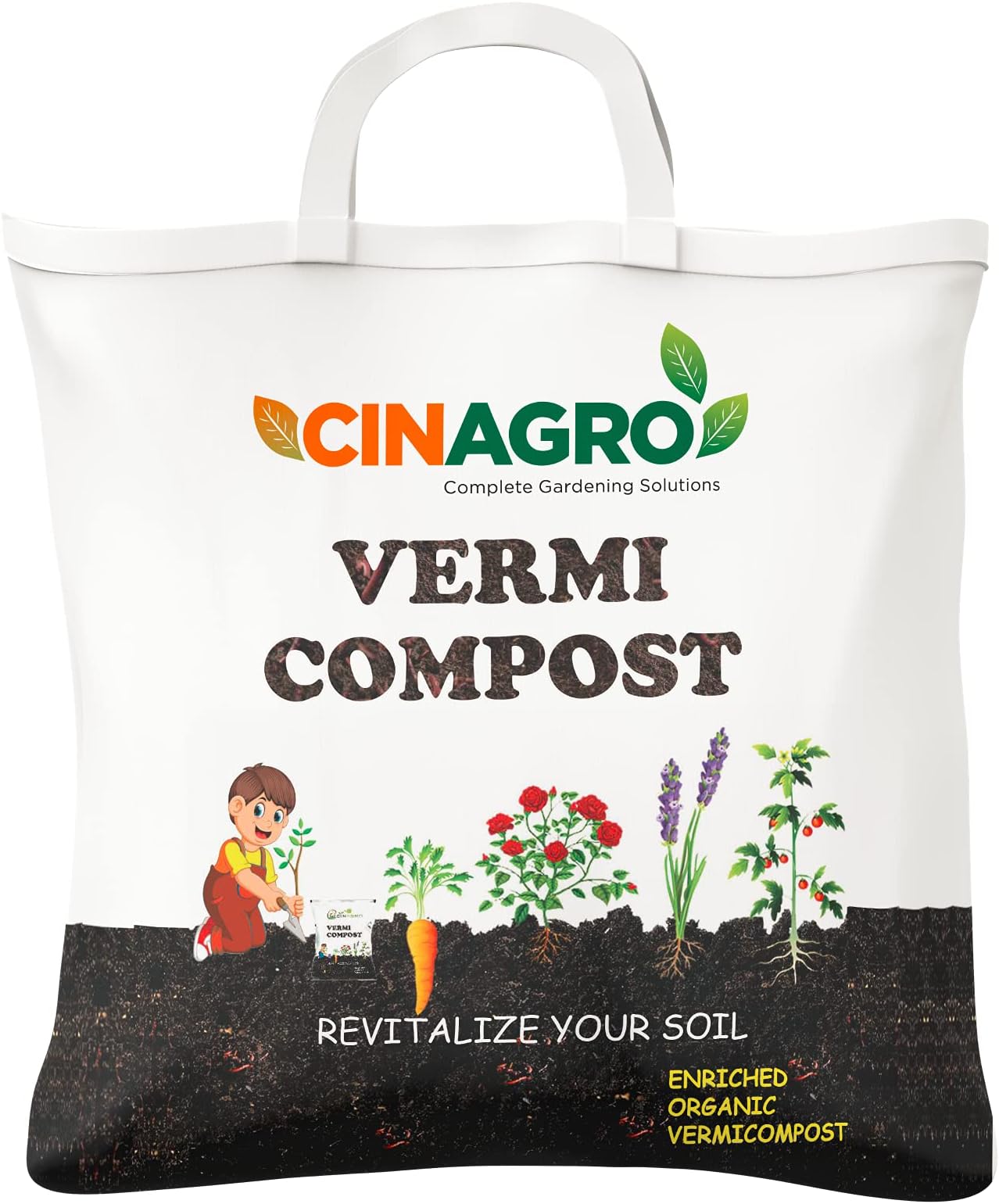 CINAGRO® - Cowdung Fortified Vermicompost for Indoor, Outdoor Plants - Natural Organic Growth Boosters Fertilizer, 12 Kg