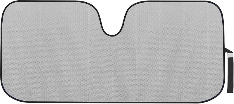 Motor Trend Parasol plegable en forma de acordeón gris para parabrisas de auto, visera opaca para parabrisas de auto, parasol plegable gigante y protector solar para ventana delantera de camión para protección solar UV, 66 x 27