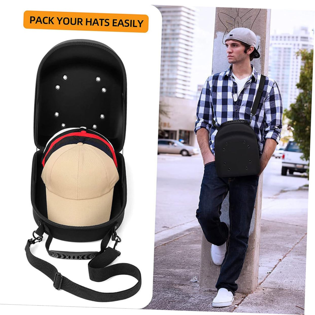 2piezas Bolsa Para Guardar Gorras De Béisbol Estuche De Viaje Para Sombreros Caja De Transporte Para Gorras Organizador Para Guardar Estuche De Eva Para Sombreros Caja Protectora