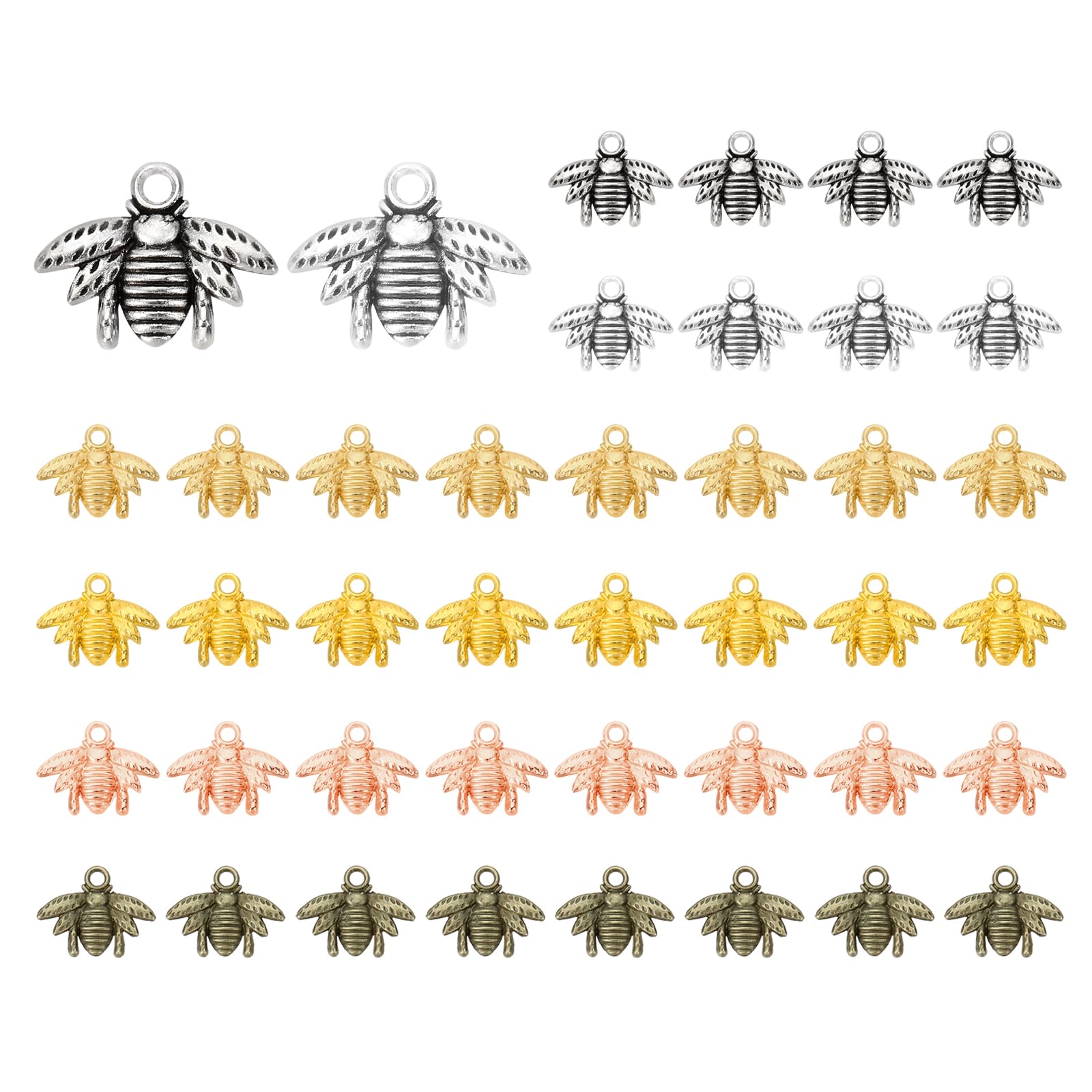PATIKIL Bee Charm, 50 Pcs Alloy Honeybee Charm Pendant for DIY Crafts Multicolored, 0.6 x 0.8 Inch, Dark Bronze, 0.6 x 0.5 Inch
