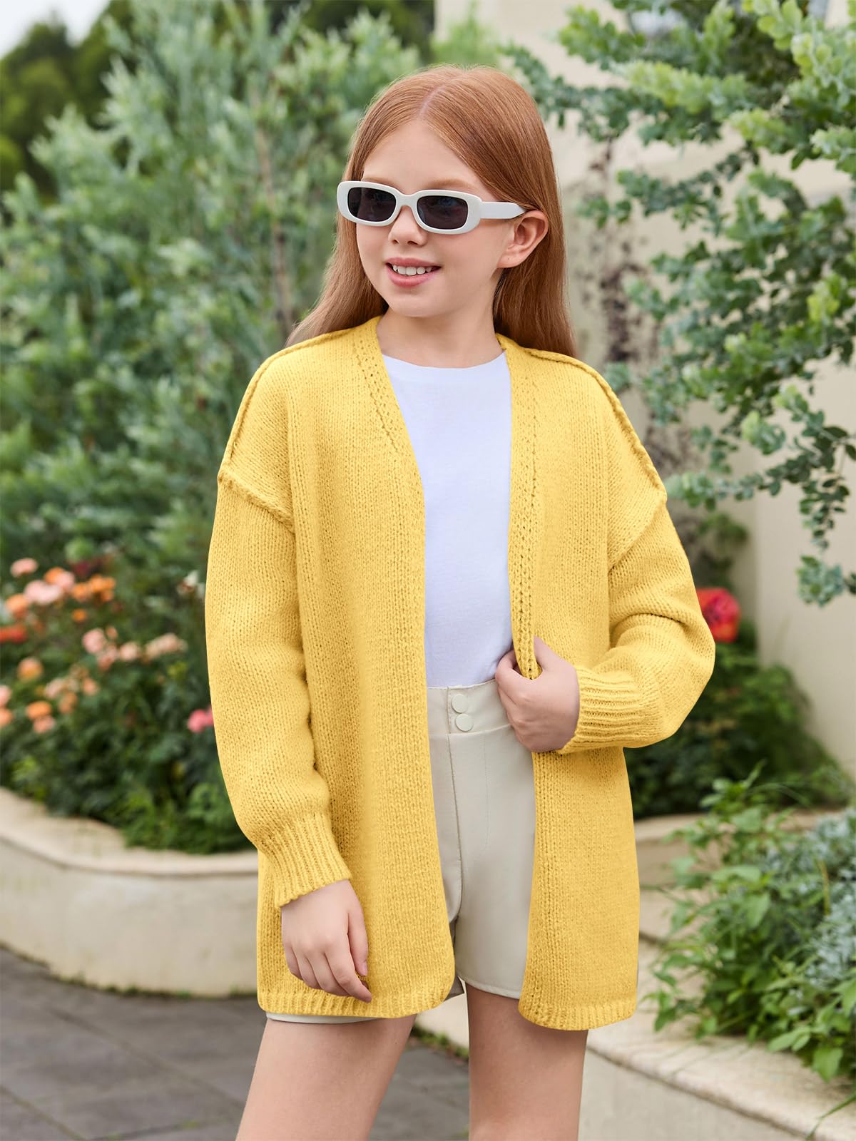 Haloumoning Cardigan oversize per ragazze maglioni per bambini aperto