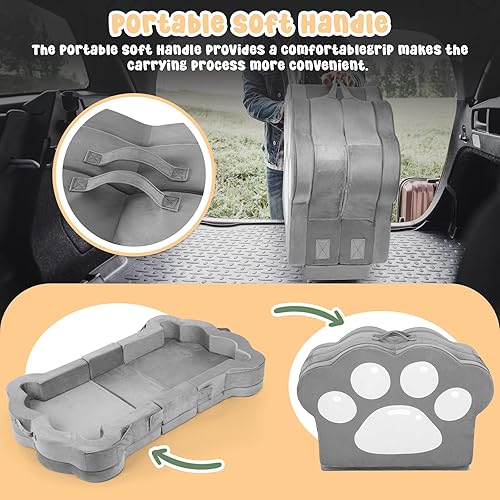Miniatura 7 de Cama plegable portátil de viaje para niños pequeños, cama de piso con funda lavable para niños, suave y segura (gris)