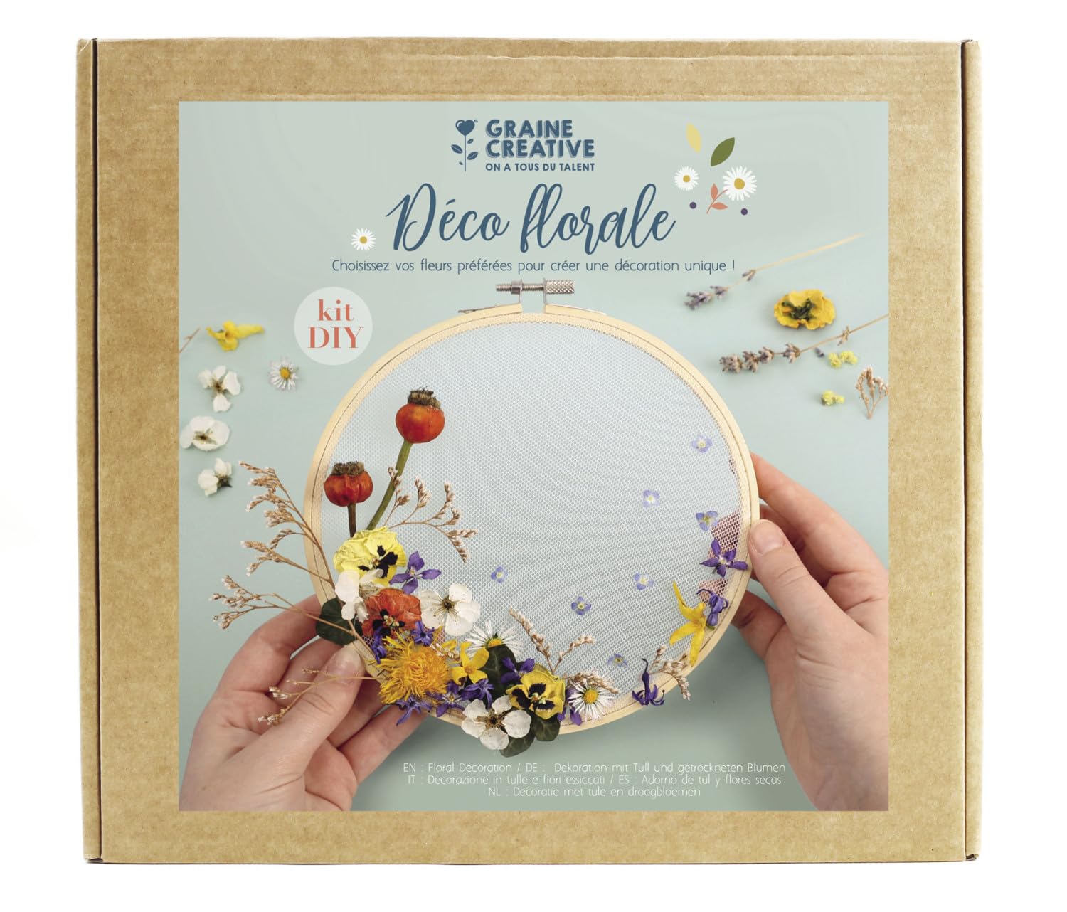 Kit déco florale Graine Creative : la douceur du tulle et des fleurs séchées chez vous