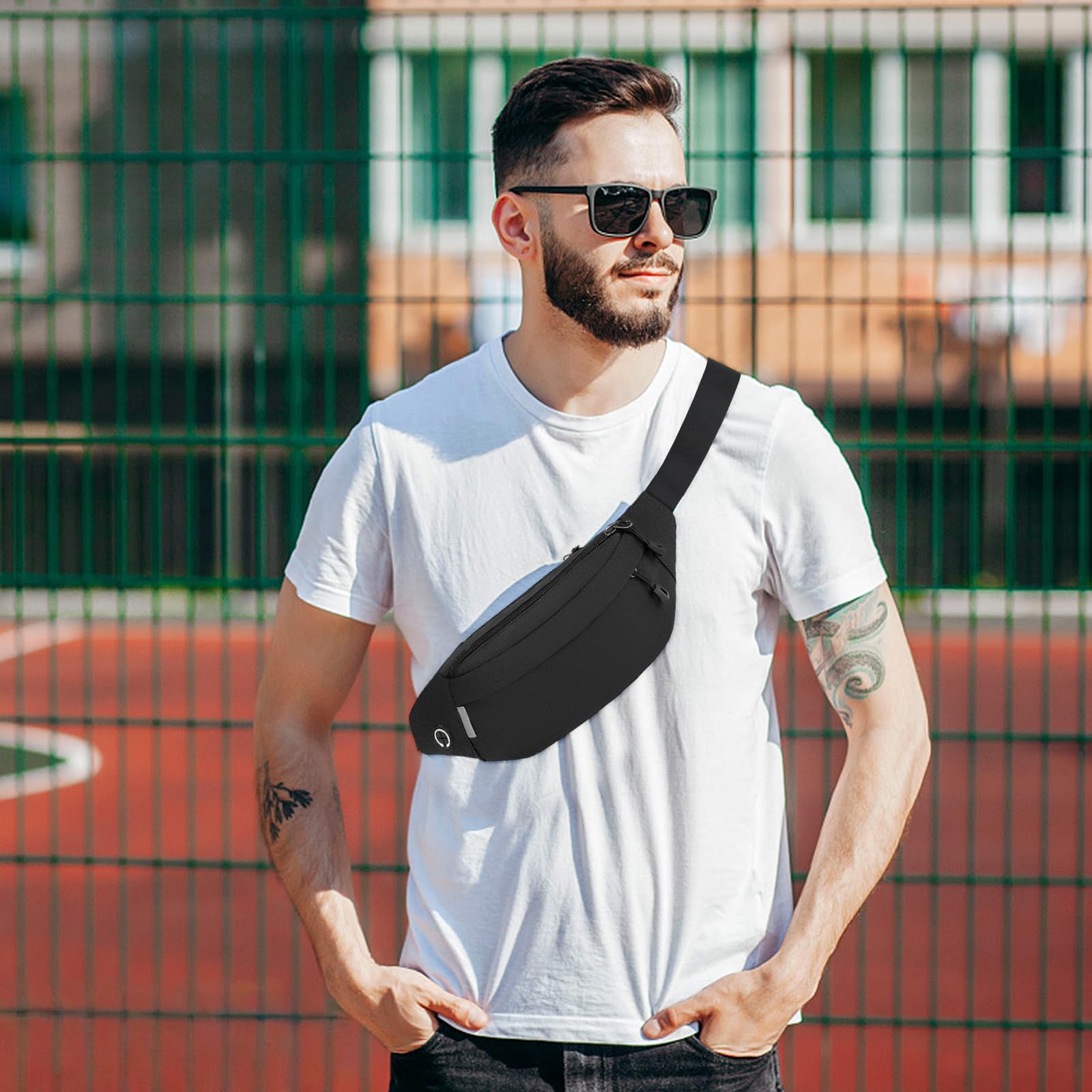 Torebka bananowa, 3 kieszenie zapinane na zamek, torba na ramię, regulowany pasek, poliester, damska torebka bananowa, elegancka do biegania, spacerów, wędrówek i jazdy na rowerze (czarna)
