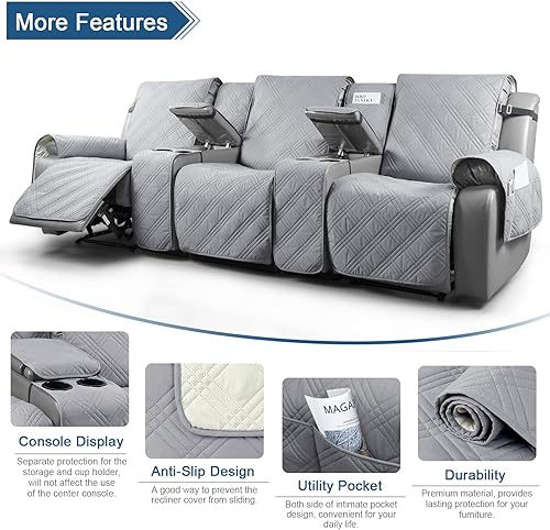 Miniatura 4 de TAOCOCO Fundas de sofá reclinable 100% impermeables con consola, fundas de sofá para sofá reclinable de 3 asientos con diseño de correas, funda de