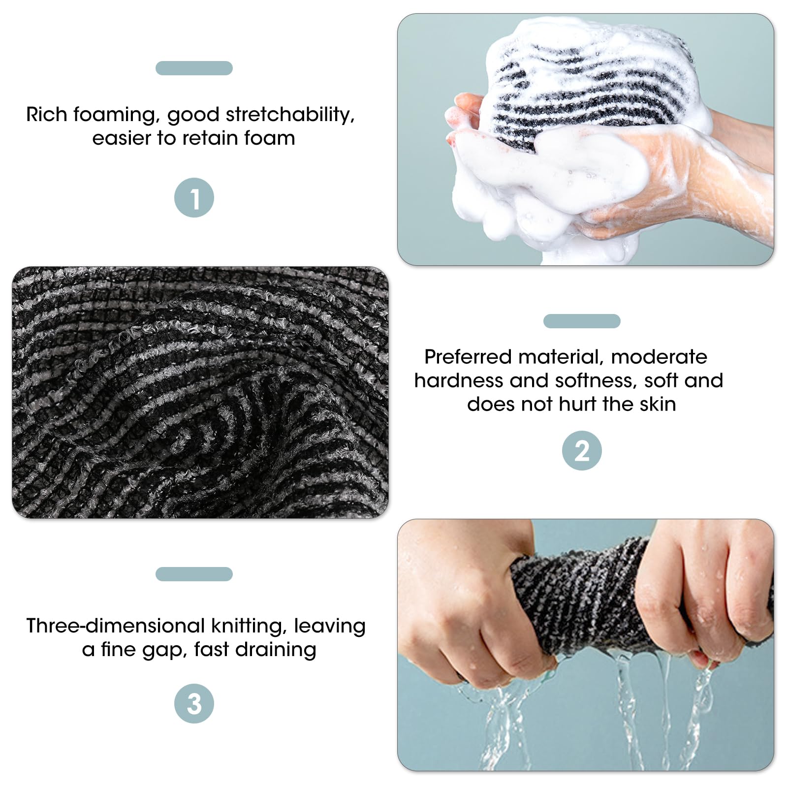 Exfoliating Antibacterial Shower Towel for Men - Long Back Scrubber for Shower Use, Premium Body Scrubber and Back Exfoliator, Soft and Durable Wash Cloth Body Towel for Deep Cleaning - Image 4