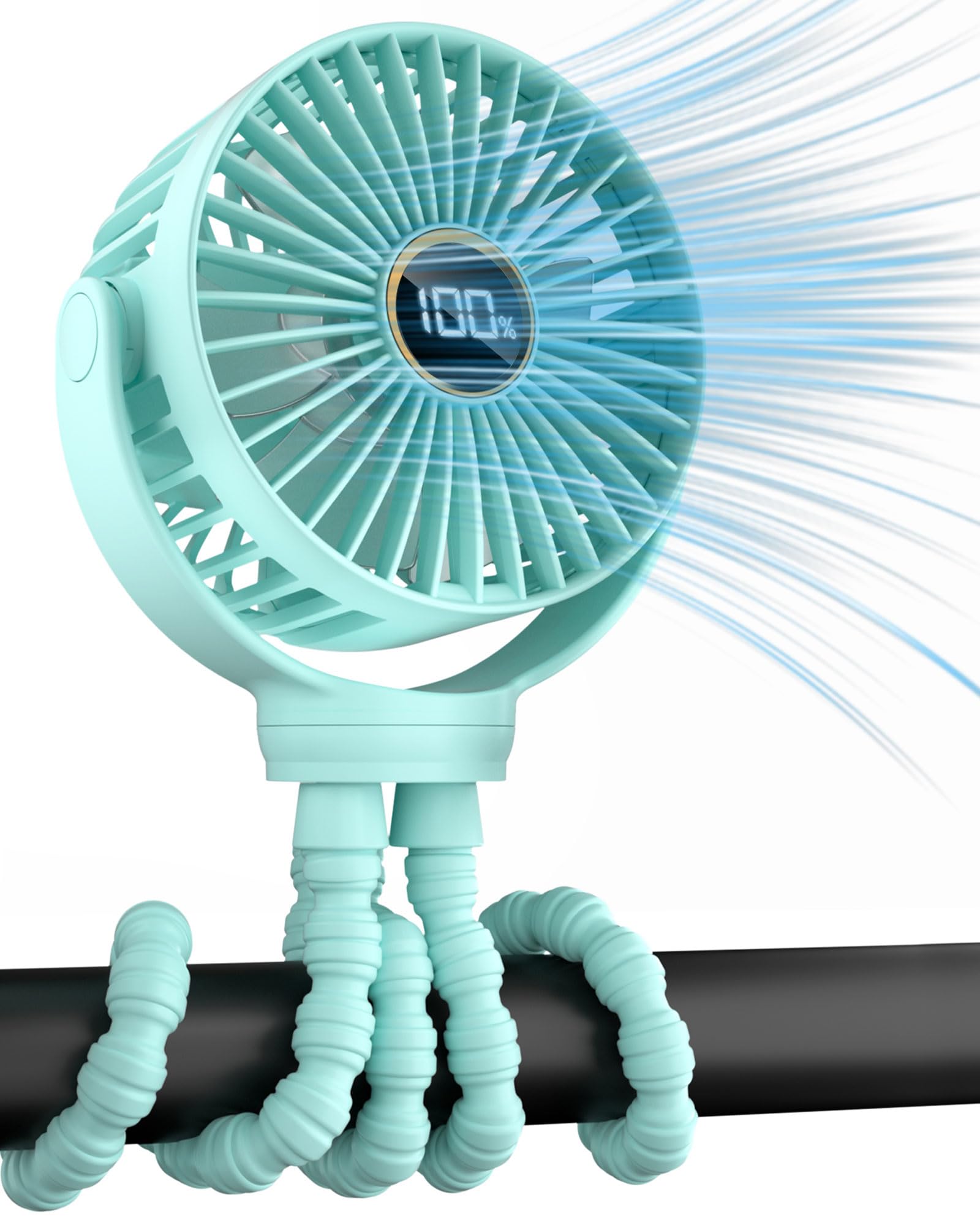 Stroller Fan, Portable Fan, Battery Powered Baby Clip On Fans, 3 Speeds Personal Cooling Fan with Rotatable Handheld for Car Seat Crib Bike Treadmill, Light-blue