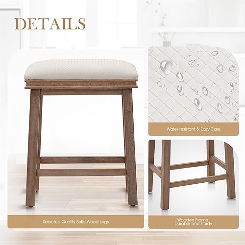 Miniatura 90 de Sophia & William Juego de 4 taburetes de bar de altura de mostrador, modernos taburetes de bar de piel sintética sin respaldo con patas de madera