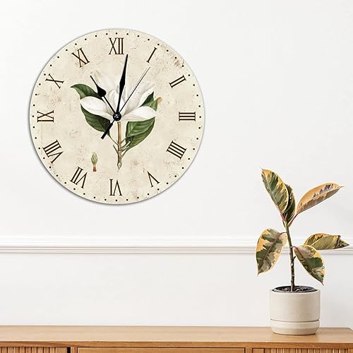 Miniatura 3 de Chic Magnolia Wall Clock Flower Market Round Wall Clock 10inch Silent Non-Ticking Battery Operated Round Home Wall Decor for Home Office Kitchen
