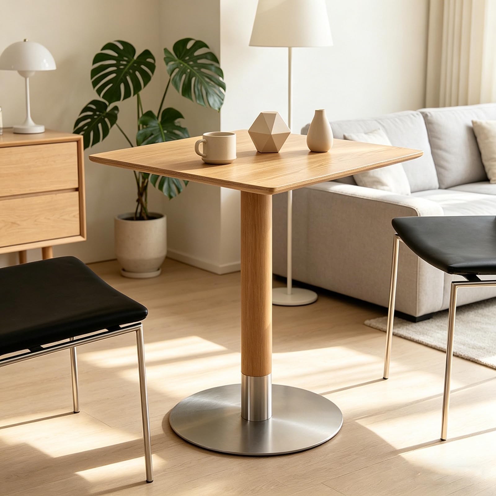 Drewniany stolik pomocniczy, nowoczesny stolik akcentujący cokół do domu i kawiarni, design z połowy wieku, kwadratowy 61 cm, naturalne wykończenie
