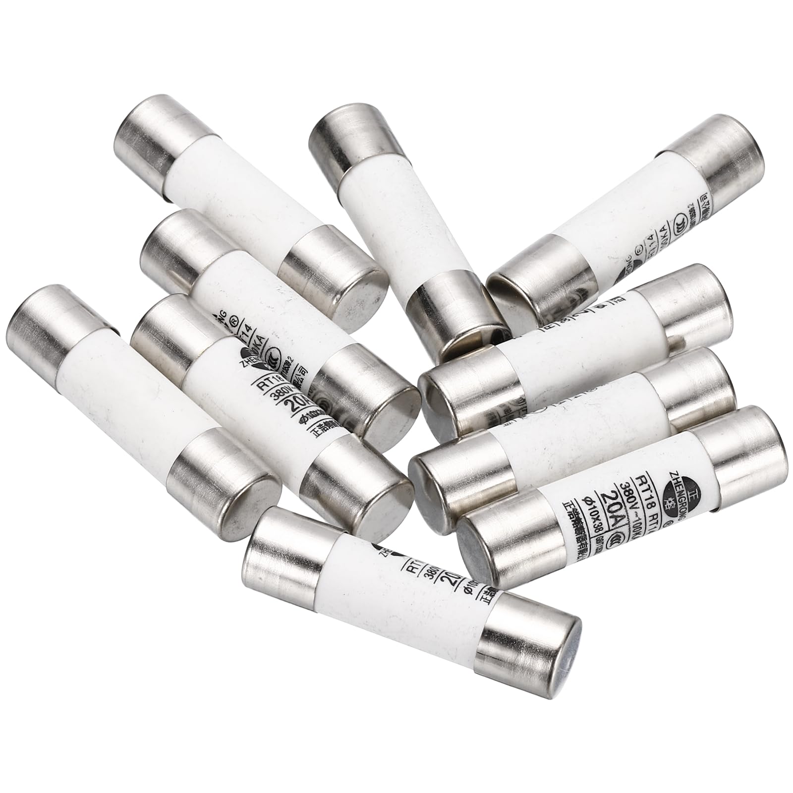 sourcing map 10 Pcs 380V 16A Fast Blow Fuse Ceramic Fuses F Type 10x38mm