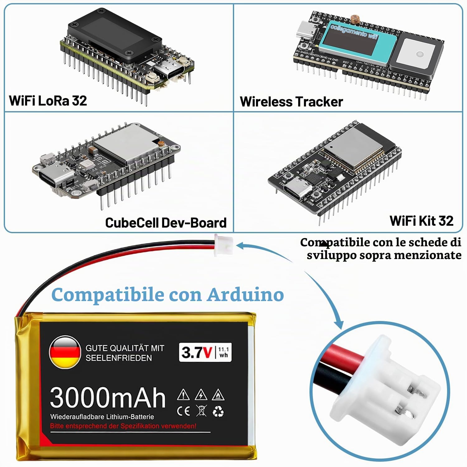 3.7V 3000mAh batteria al litio 1S 1C LiPo con scheda di protezione, connettore micro JST 1.25 per Arduino Node MCU ESP32 scheda di sviluppo (4pcs)