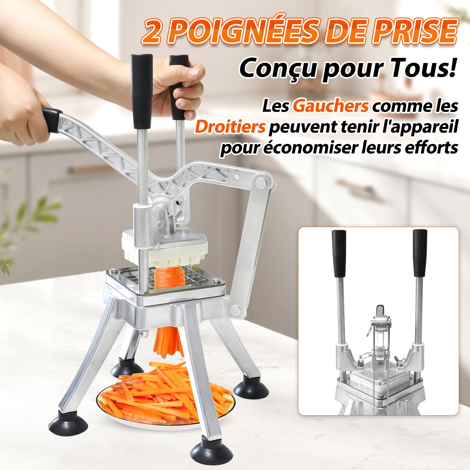 Anatole Coupe-Frites Professionnel Vertical avec 6mm 9mm 13mm Coin Lame en Acier Inox Coupe Pomme de Terre pour Frite Manuel Multifonctionnel pour Carotte Concombre Oignon Citron Fruit