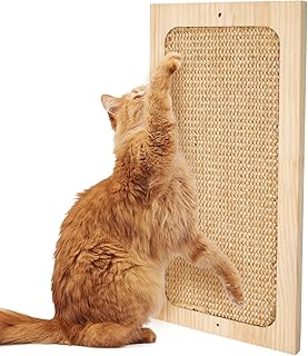 Cat Scratching Post Floor or Wall Mount Wooden Sisal Cats Scratcher Durable Solid Wooden Board with Natural Sisal for Indoor Cats, Cute Modern Kitty Wall Furniture Scratch Pad (Random Pattern)