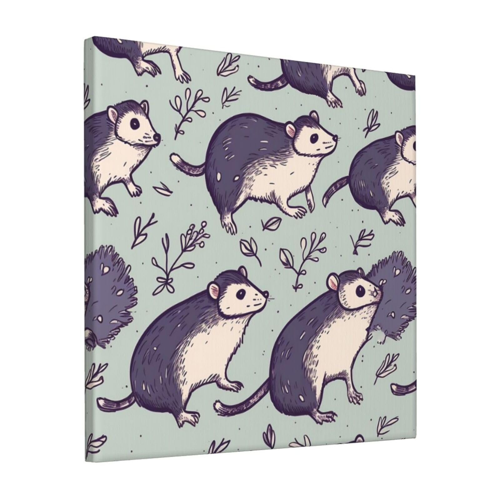 FodPand Opossum Canvas Wall Art for Living Room Wall Decor 12"x12" Modern Artwork Painting Pictures Hanging Canvas Prints Aesthetic Wall Art for Bedroom Bathroom Office Wallart Decor