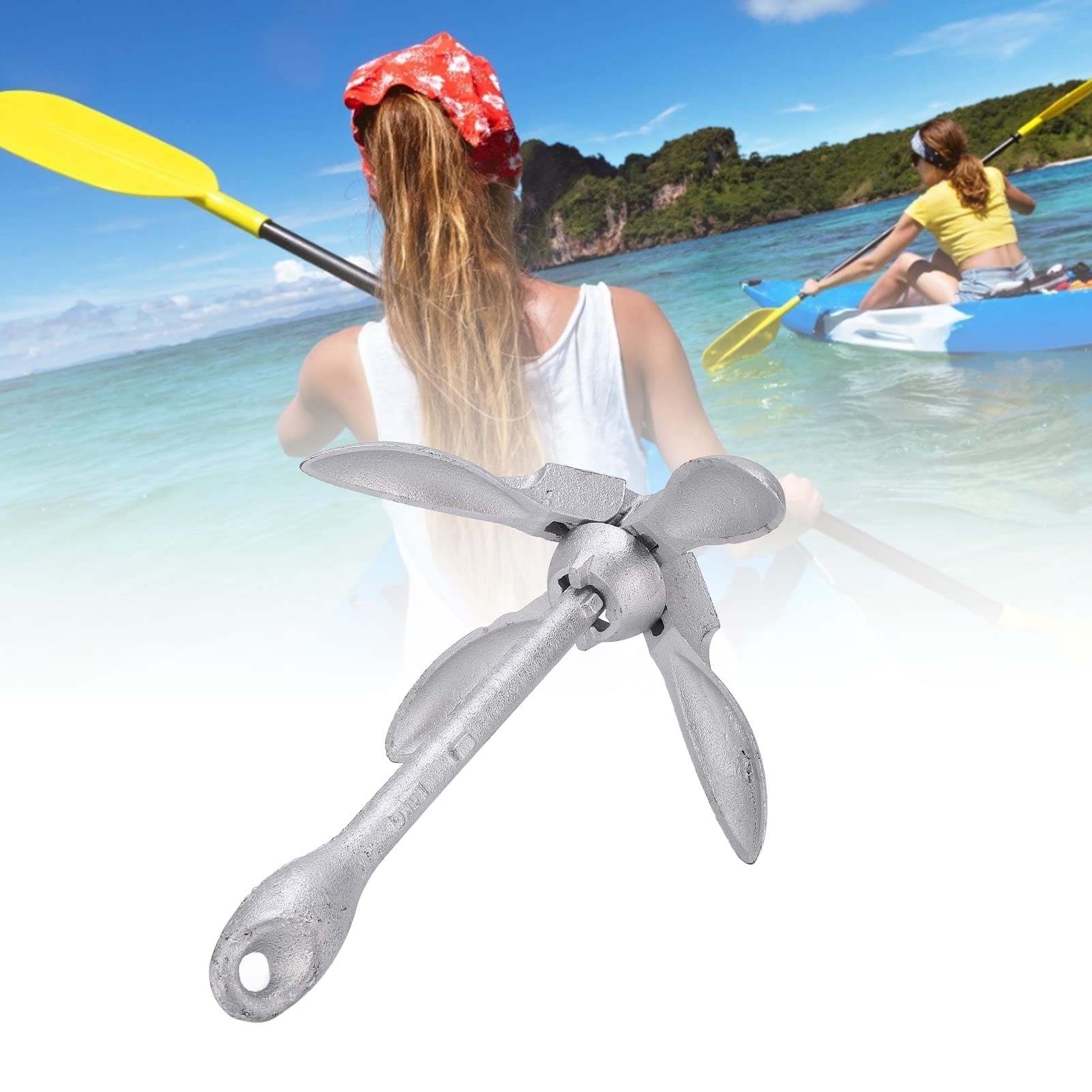 Ancora Grappino Pieghevole, Ancora Pieghevole Zincata con Artigli a 4 Ganci, Ancora Ombrello Bloabile da 52,7 Once per Piole Barche, Kayak, Yacht