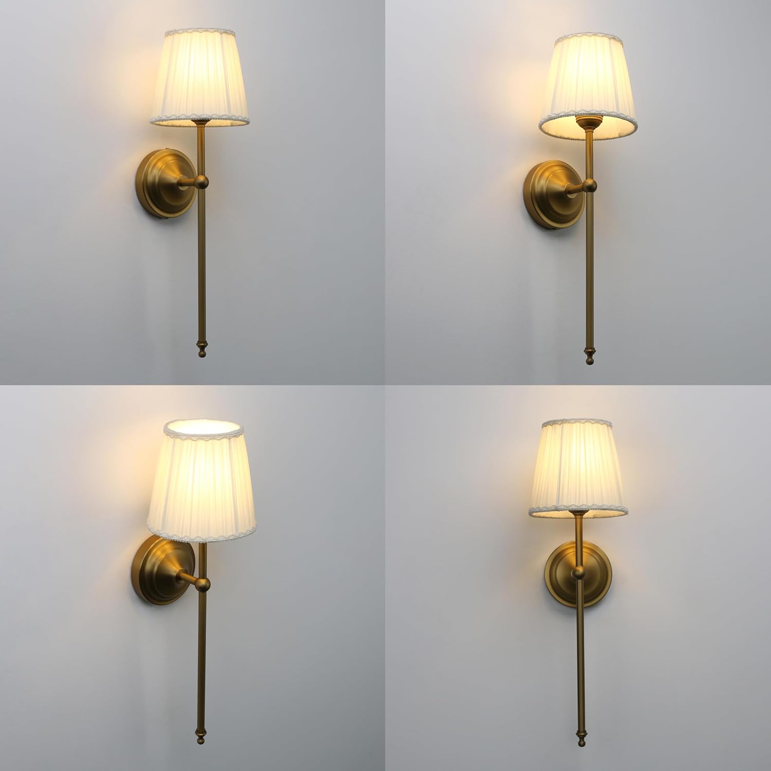 Phansthy Hardwired Brass Boho Wall Sconces Set of 2, Vintage Industrial Wall Lights 2 Pack, Vanity Light Wall Lamps with Lace Gauze Shade for Bedroom Living Room Hallway Decor (Antique + White Shade)