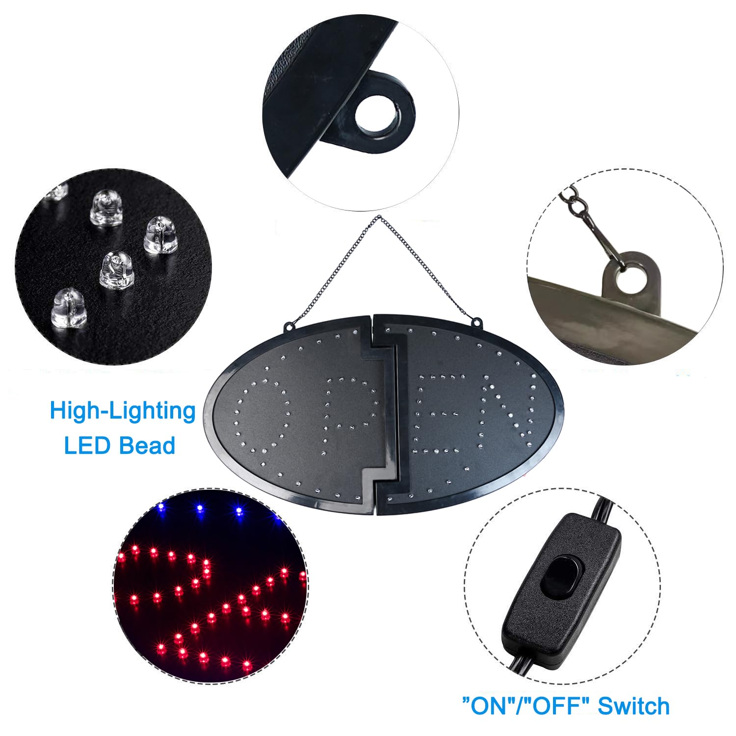 KEBE LED Open Sign, High Visibility Advertisement Board Bright Electric Display Sign Flashing Light for Walls Business Window Bar Shop Hotel, 23" x 14"