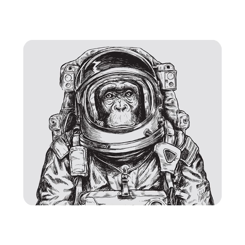 Nicokee Monkey Astronaut Gaming Mousepad Ape Black White Chimpanzee Art Mouse Pad Mouse Mat for Computer Desk Laptop Office 9.5 X 7.9 Inch Non-Slip Rubber