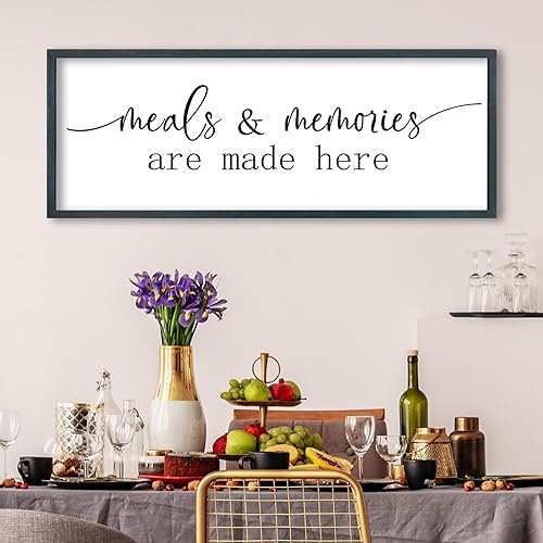 FZMHASLWW Cartel decorativo de pared Meals and Memories Are Made Here, de 32 x 12 pulgadas, para comedor, cocina, arte colgante grande con marco de