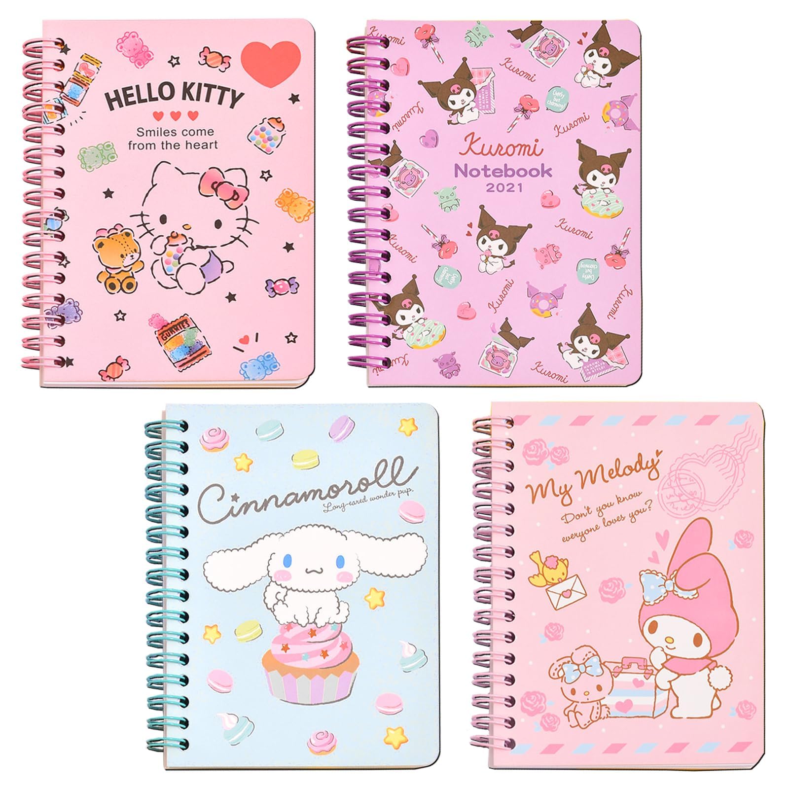 SYOSI Kawaii Spiral Notebook Journals Lovely Stationary Notebook Gift Notepad Diary School Supplies for Gifts Fun Office Supplies for Kids Girls Teens A6 4PCS