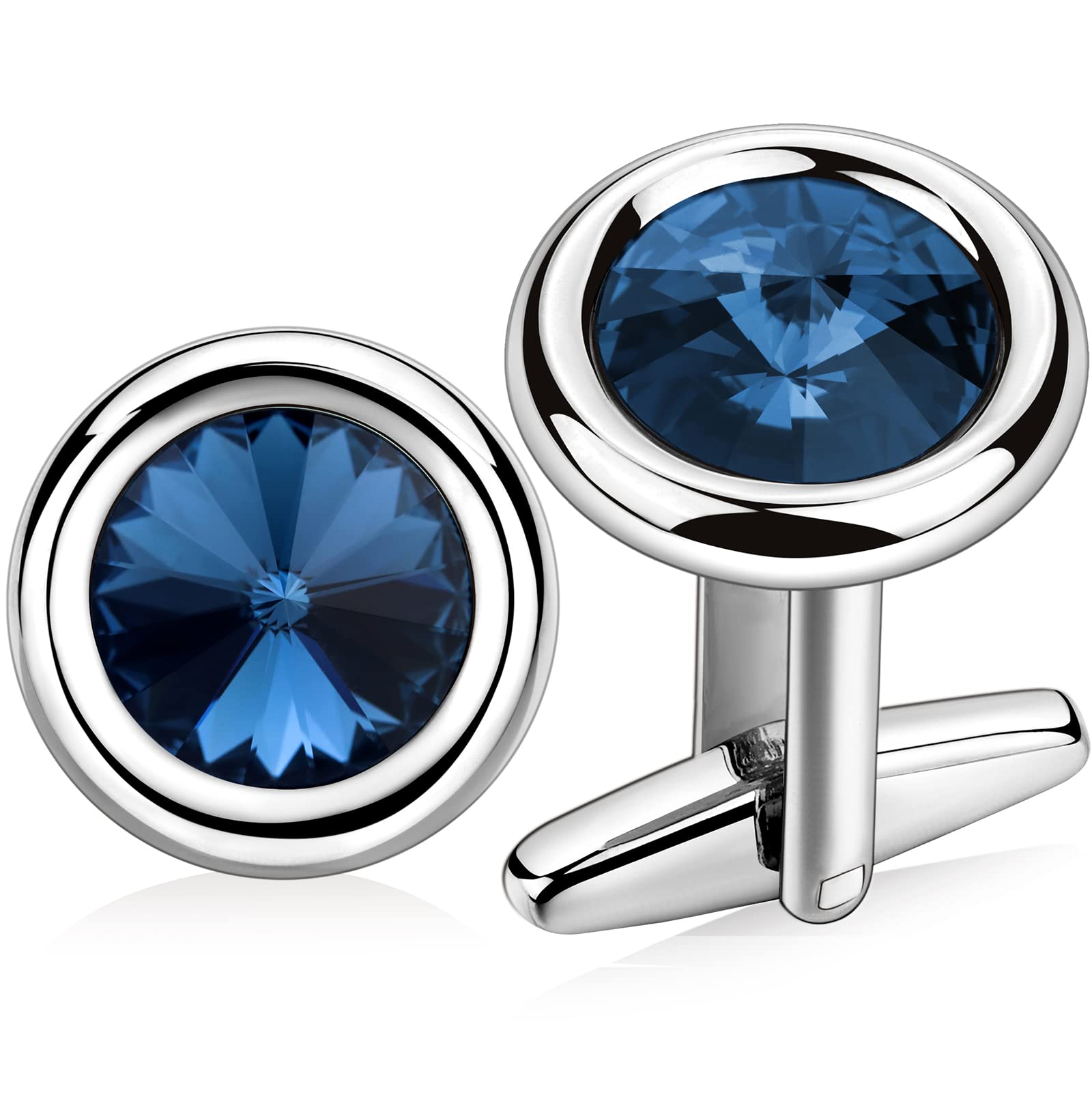Cufflinks Set for Men and Women Silver with Swarovski Crystal Cuff Links for Formal Business Wedding Shirts in Gift Box (Navy Blue)-image-4