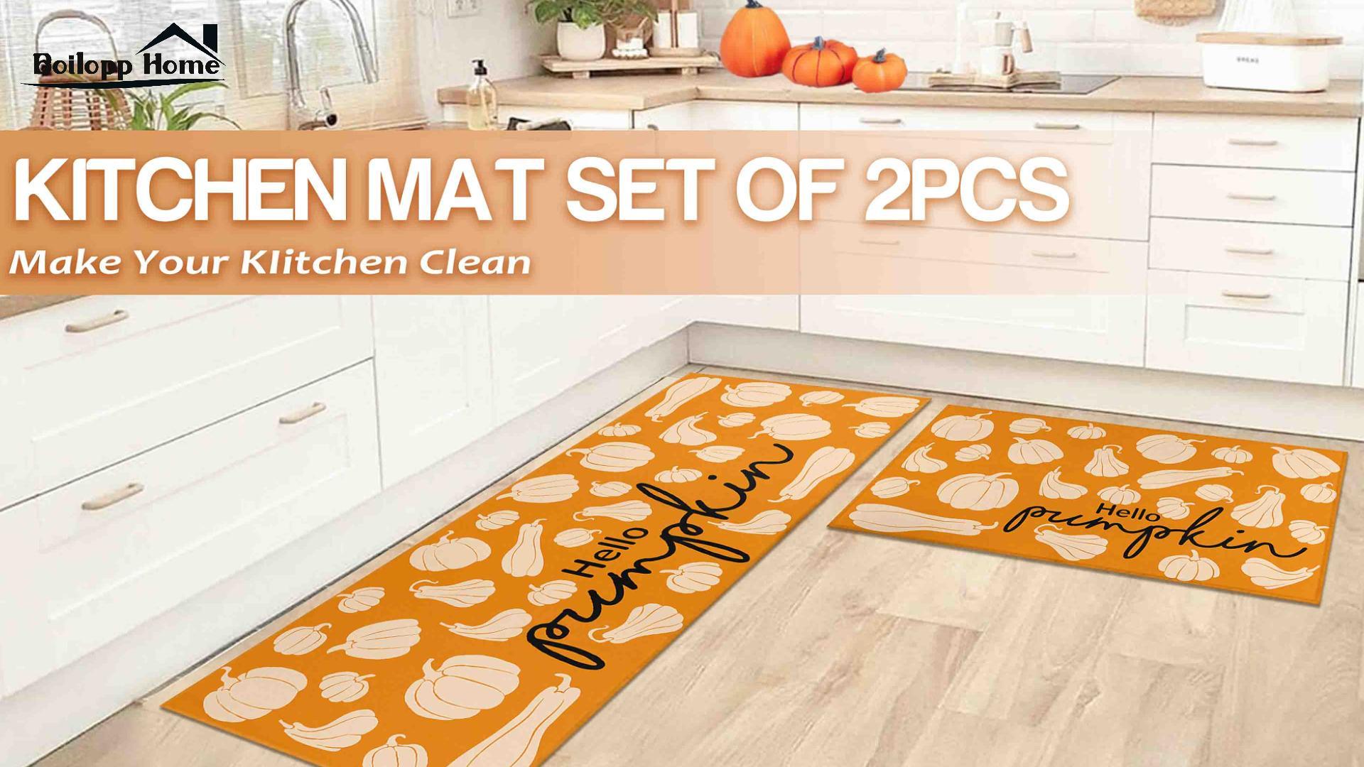 Siilues Fll Kitchen Mts Set Of 2, Non-Slip Ornge Kuwit | Ubuy