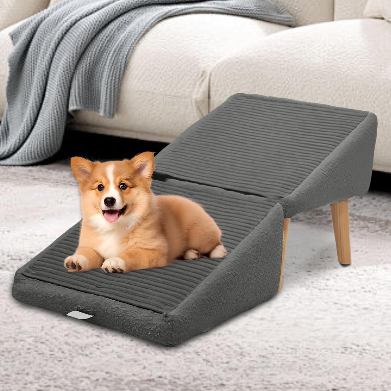 Pliable Rampe pour Chien Escalier Pliable Antidérapant Léger pour Lit Canapé Véhicule (Cendre, Taille Unique)