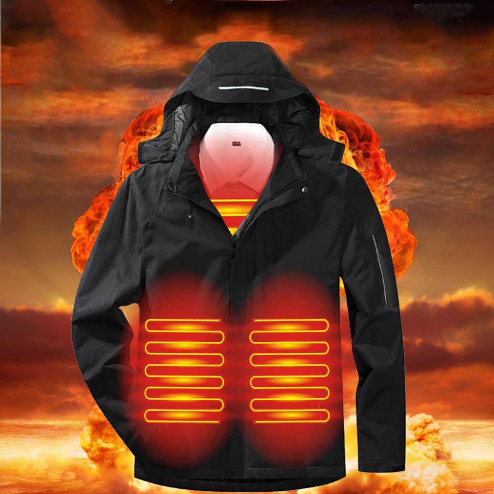Generisch Chubasquero ligero para mujer Charging Soild Hat Chaquetas Senderismo Calefacción con Área Desmontable Chaquetas Terciopelo Calefacción USB Cálido 3 Color a Prueba de Viento Abrigo