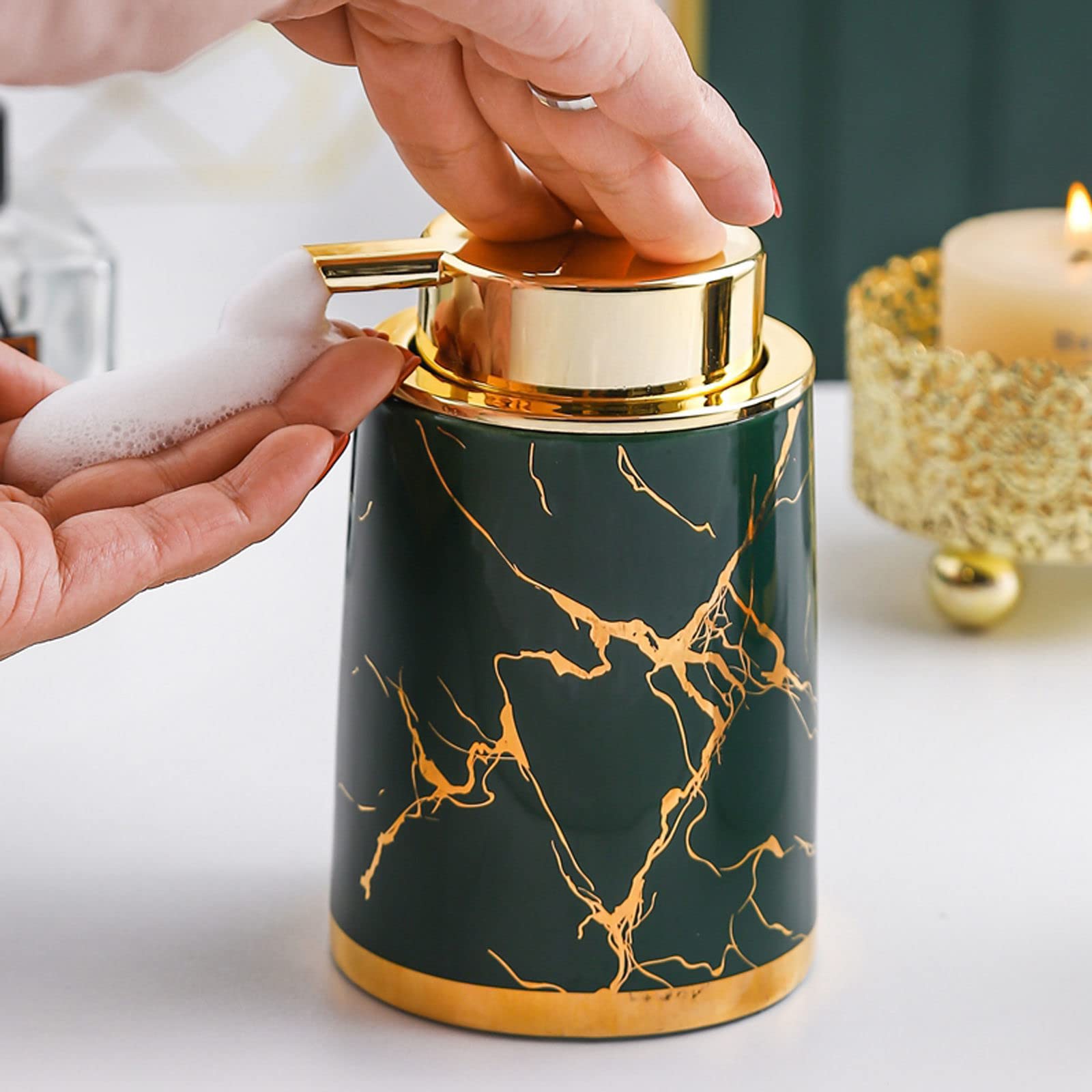 Marmor-Keramik-Seifenspender mit goldener Pumpe, 400 ml, for Küche, Badezimmer, Schwarz | Black