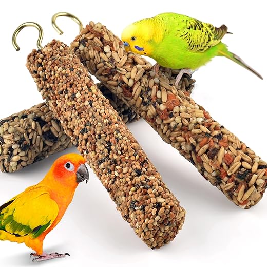 KATUMO 3PCS Bird Treats Parrot Crunch Sticks Parakeet Grains Mixed Treats Cockatiel Snacks Budgie Food Sticks for Lovebird Conure Myna Canary Parrots