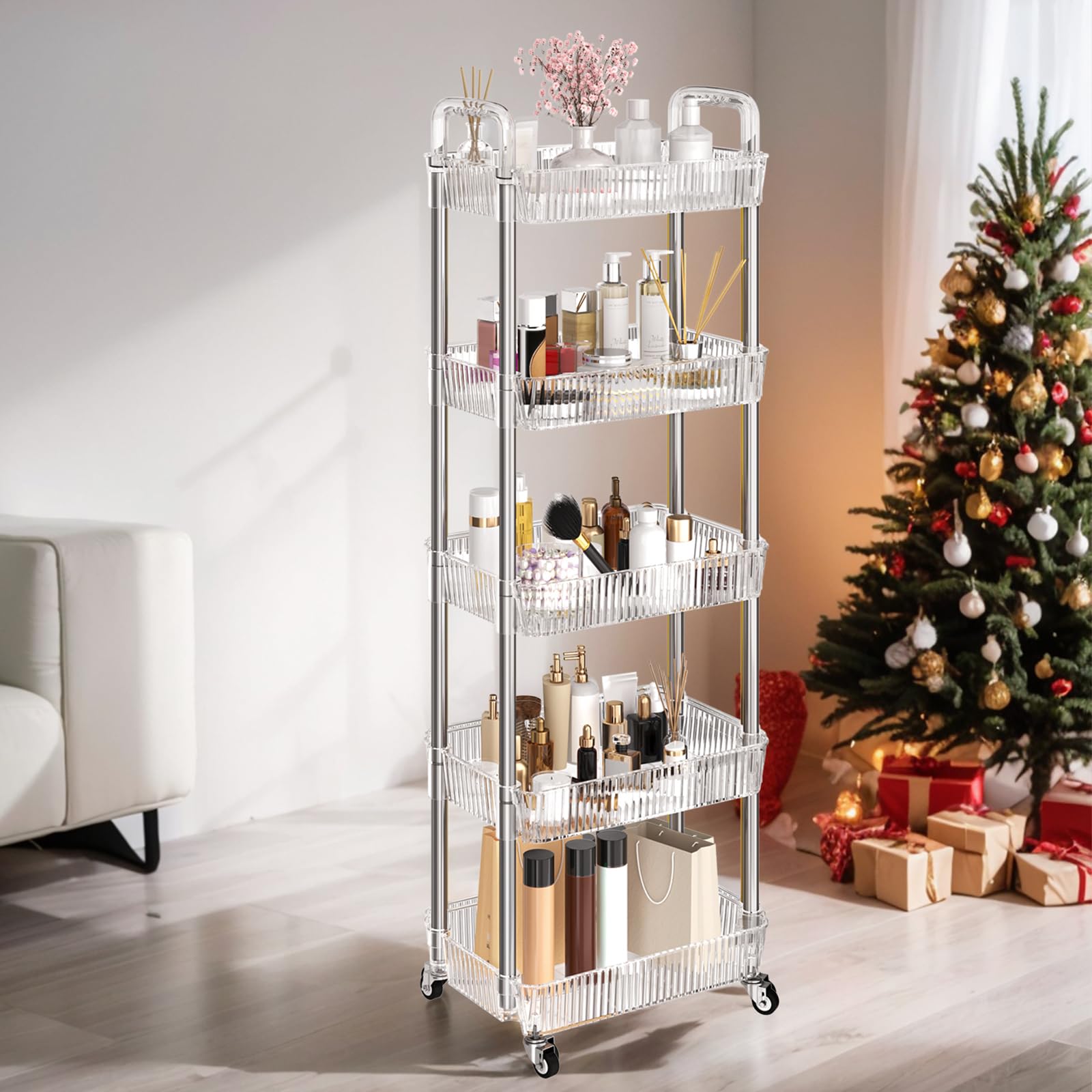 Dttwacoyh, Pratico carrello portatile a 3 livelli con cassetti, carrello portaoggetti con ripiani in plastica, adatto per uffici, cucine, lavanderia, bagno, trucco, nero