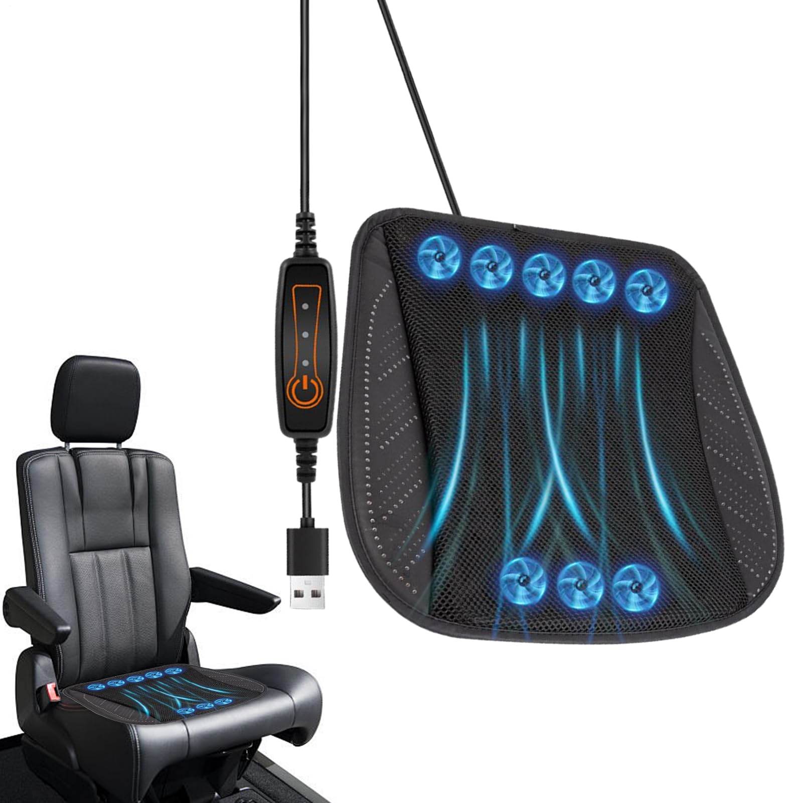 USB-Kühlendes Sitzkissen für Auto, kühlendes Autositzkissen mit Lüfter, Kühlende Autositzauflage, Sommer-Autositz-Kühlkissen, belüfteter Autositzbezug für Bürostuhl, LKW, Sitzkissen