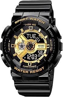 سكمي ساعة رياضية رقمية للرجال، ساعة يد مربعة LED كبيرة الوجه انالوج كوارتز مع مناطق زمنية متعددة مقاومة للماء - 1834/1835