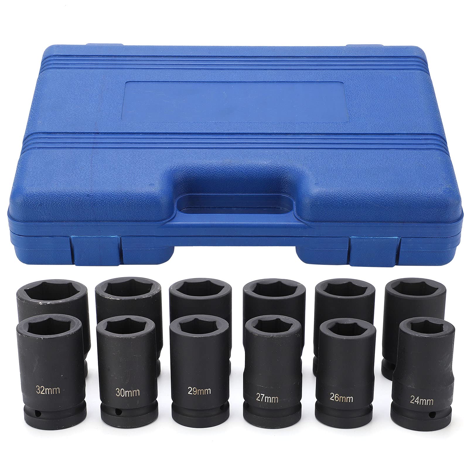 12pcs 1 pouce Jeu de douilles à chocs profonds Drive Douille à impact profond Drive 35mm 36mm 38mm 41mm 24mm 26mm 27mm 29mm 30mm 32mm 33mm 34mm