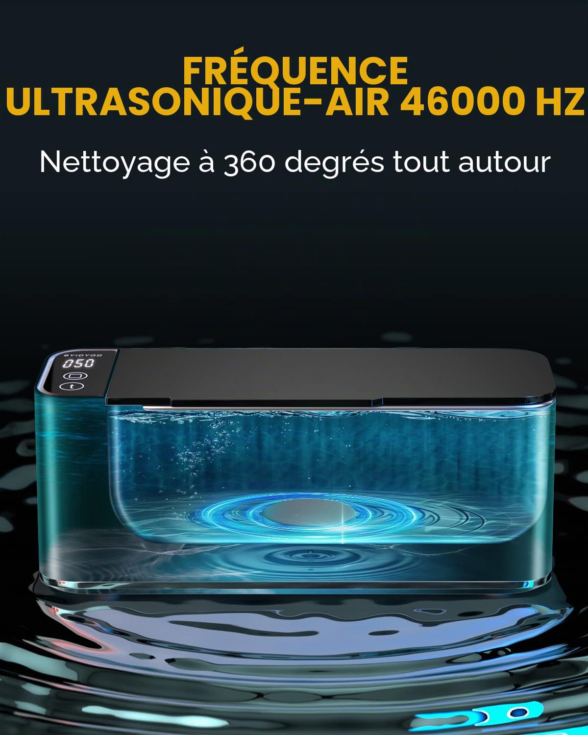 46000Hz Nettoyeur Ultrasons avec 4 Modes de Nettoyage, Fonction Tactile, Bac Ultrasons en Acier Inoxydable et ABS, Ultrasonic Cleaner avec Affichage à LED pour Montres, Bijoux, Collier, 500ml