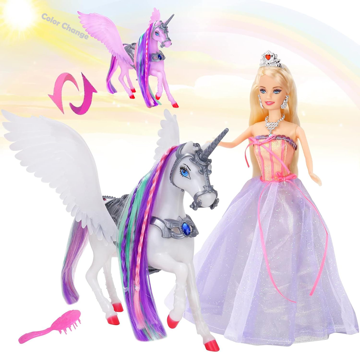 MEGAFUN Color Change Unicorn Toys & Princess Doll with Rainbow Braided Hair : MEGAFUN Color Change Unicorn Toys \u0026 Princess Doll