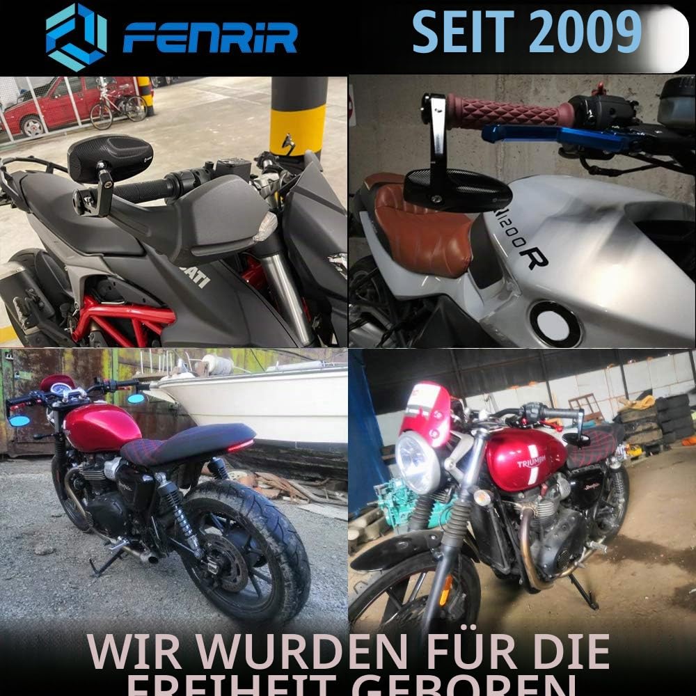 FENRIR (Kein E Geprüft) Lenkerendenspiegel Motorrad Spiegel rückspiegel CNC Geschmiedete Aluminiumlegierung Blendschutz Vibrationsreduzierendes Design blaue Gebogene Linsen 801-0324