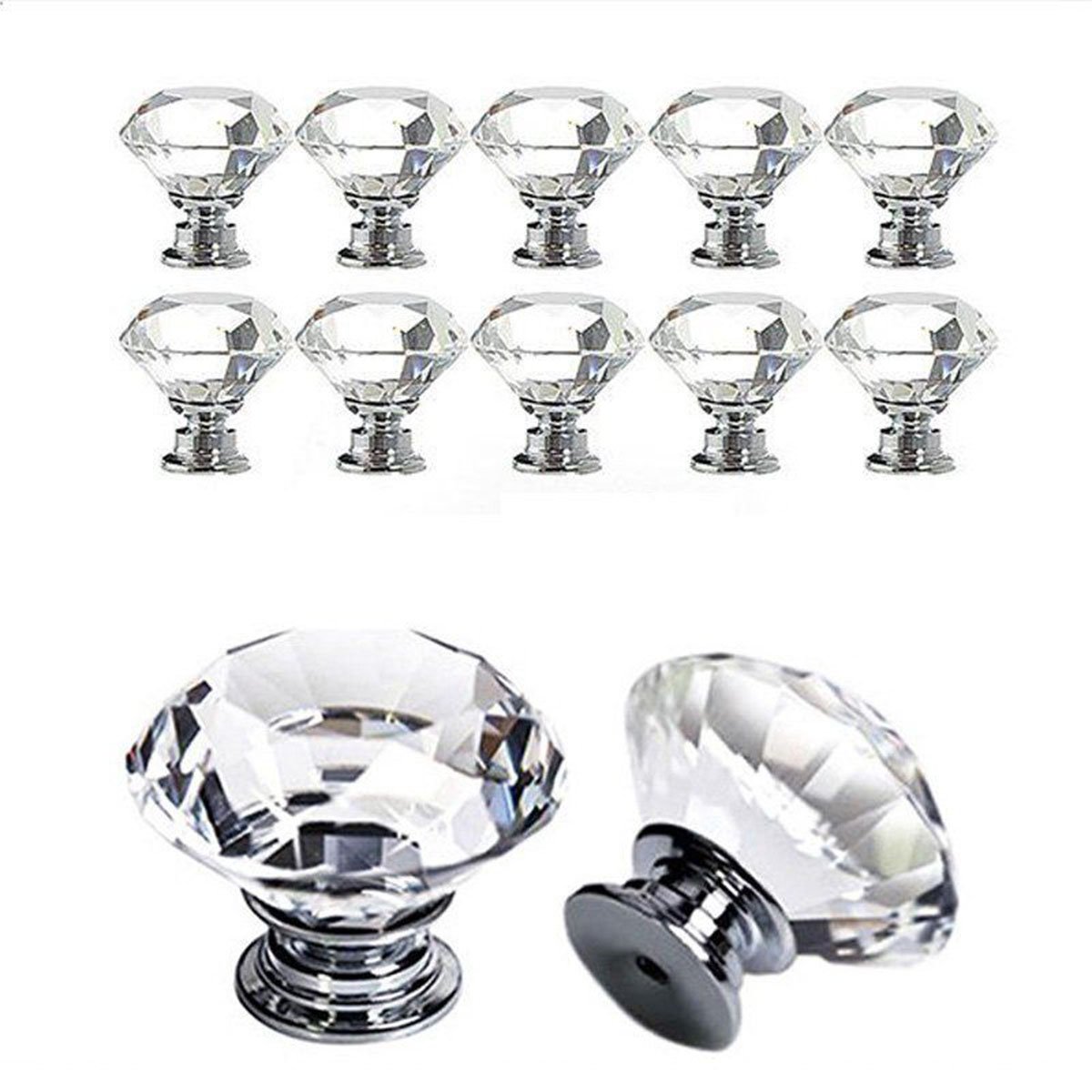 AUKMONT 4 Pcs Crystal Cabinet Knobs Glass Kitchen Cupboard Drawer Dresser Bookcase Pull Handle with Screws