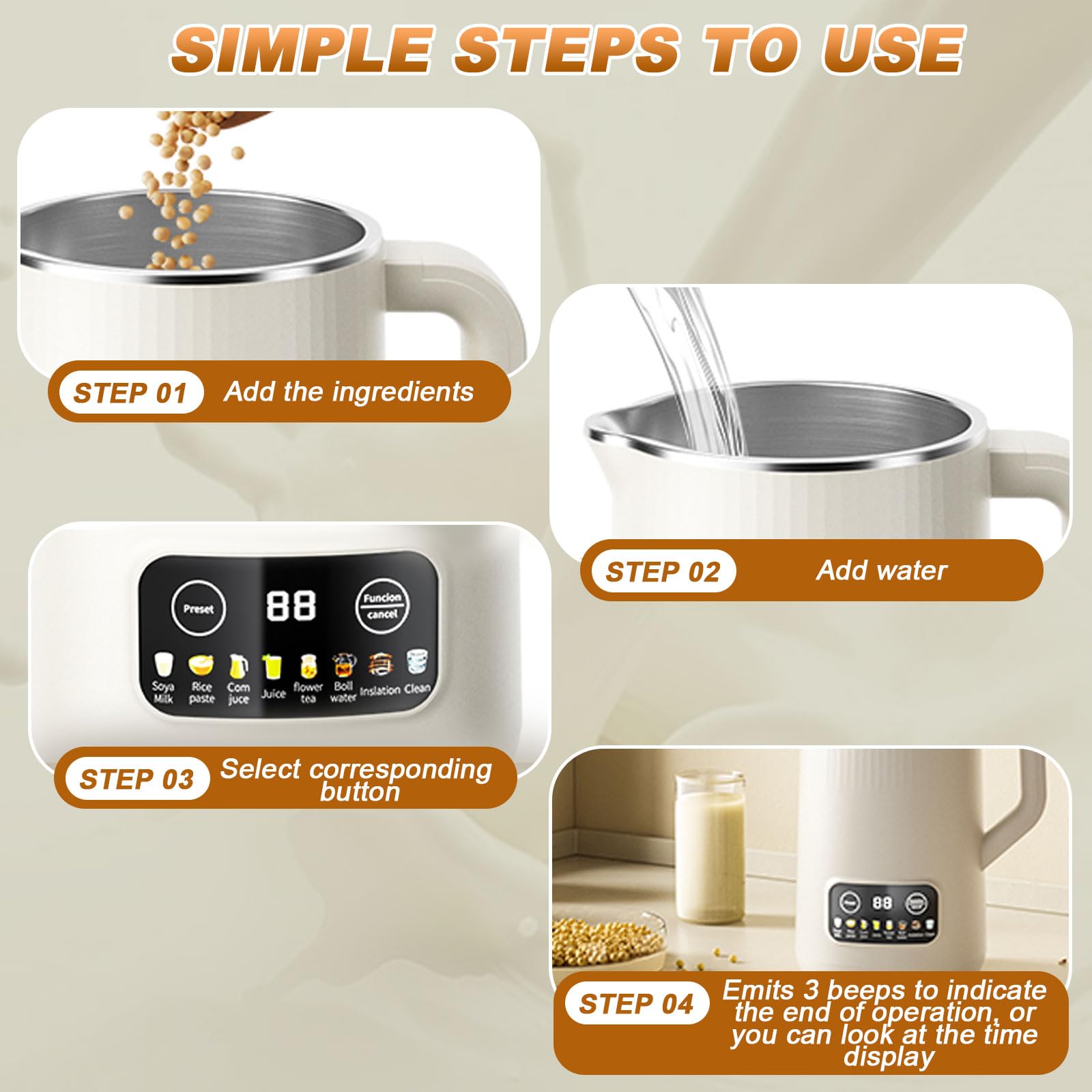 Blender Chauffant Électrique Machine à Soupe Automatique avec 10 Lames, Machine à Lait Végétaux pour Soupe, Lait d'amande, Lait d'soja, Tofu Maison, Smoothie, Confiture