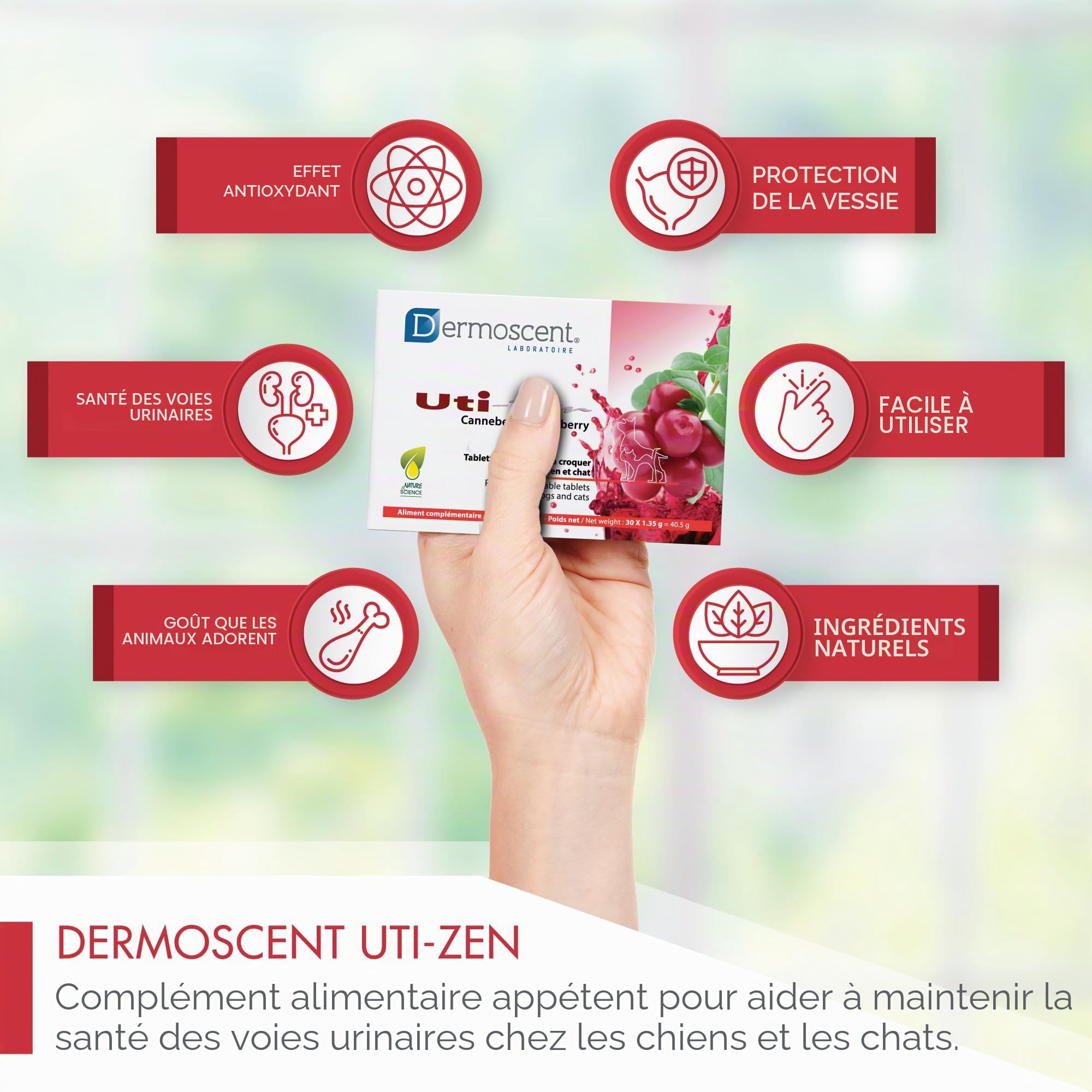 UTI-Zen Canneberge pour Chiens & Chats | Tablettes Appétentes à Croquer | Complément Alimentaire Naturel | 30 x 1,35 g | Dermoscent