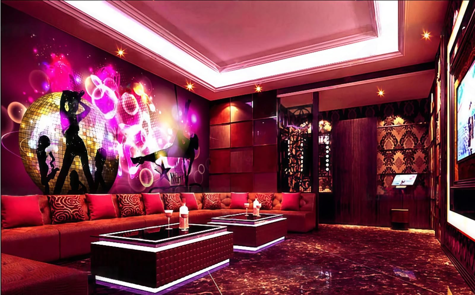 rskjdghshd Wallpaper Cool Purple Lights Colorful Dance Theme Nightclub Bar Western Restaurant Background Wall Mural Afternoon Tea Coffee Shop Wallpaper,3D,200x140cm