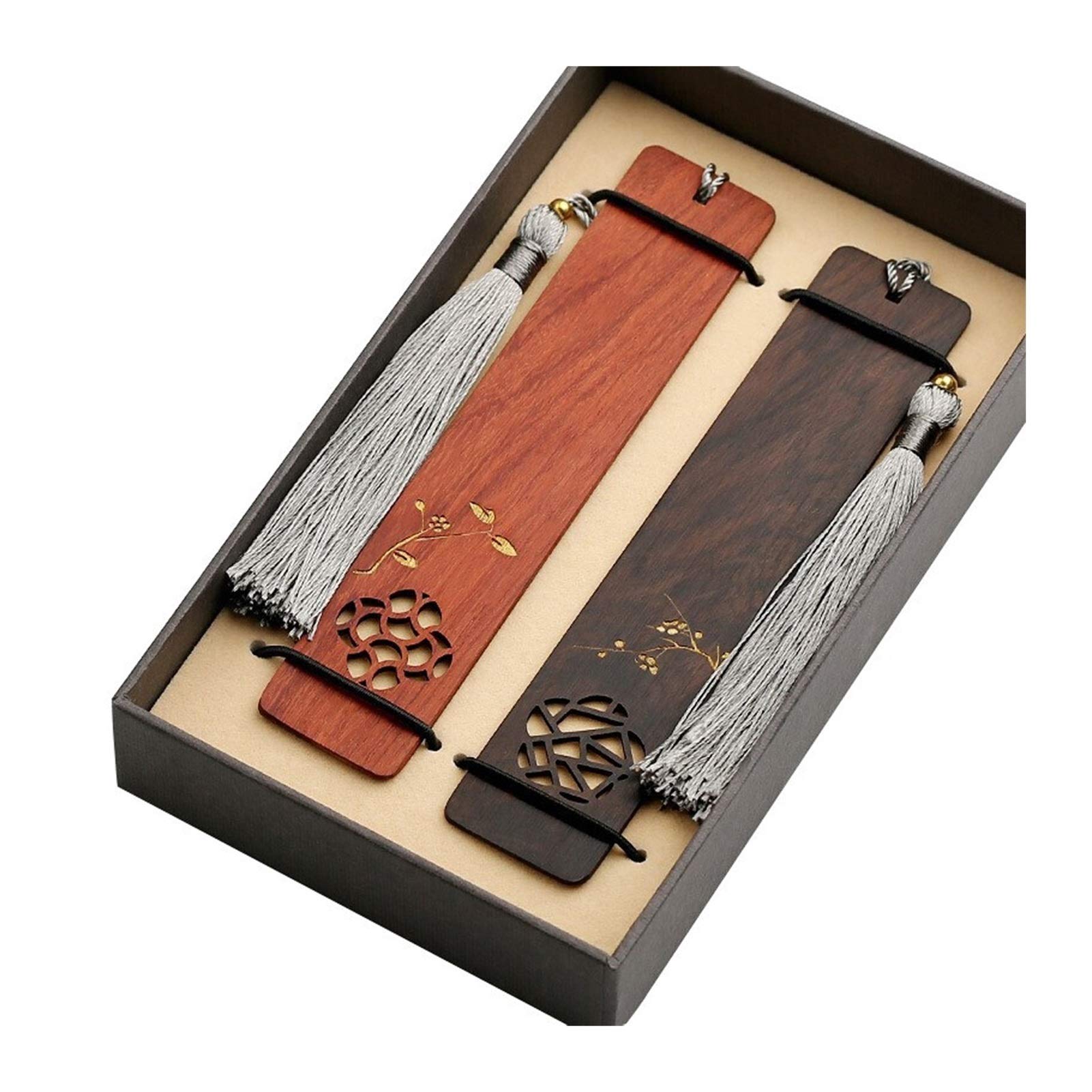 Lesezeichen Handgemachte antike hölzerne Lesezeichen Geschenkbox Set Holz-Lesezeichen mit schönen Quasten ist ein für Lehrer Studenten, Männer und Frauen praktische Geschenke Buch Markierungen