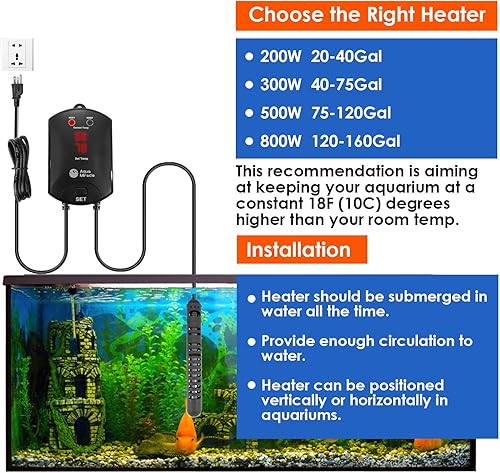 Miniatura 7 de AquaMiracle Calentador de acuario Calentador de pecera de 500 W con protección de funcionamiento en secosobrecalentamiento y función de memoria,