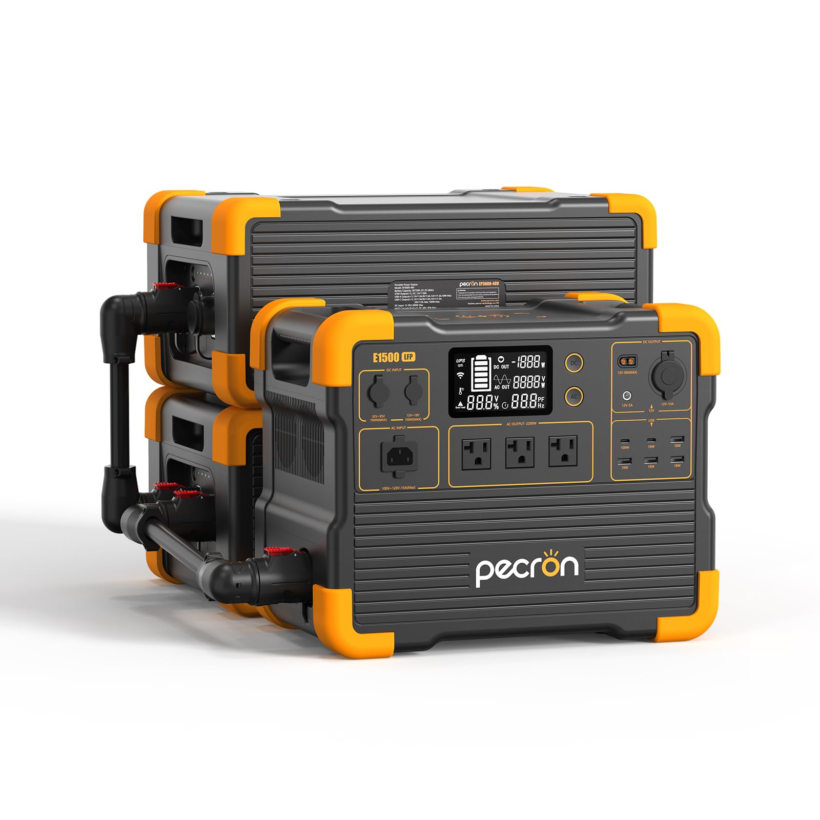 pecron Portable power station E1500LFP with 2x3072Wh EP3000-48V Expandable to 7680Wh LiFePO4 Battery Backup with 2200W AC Outlets
