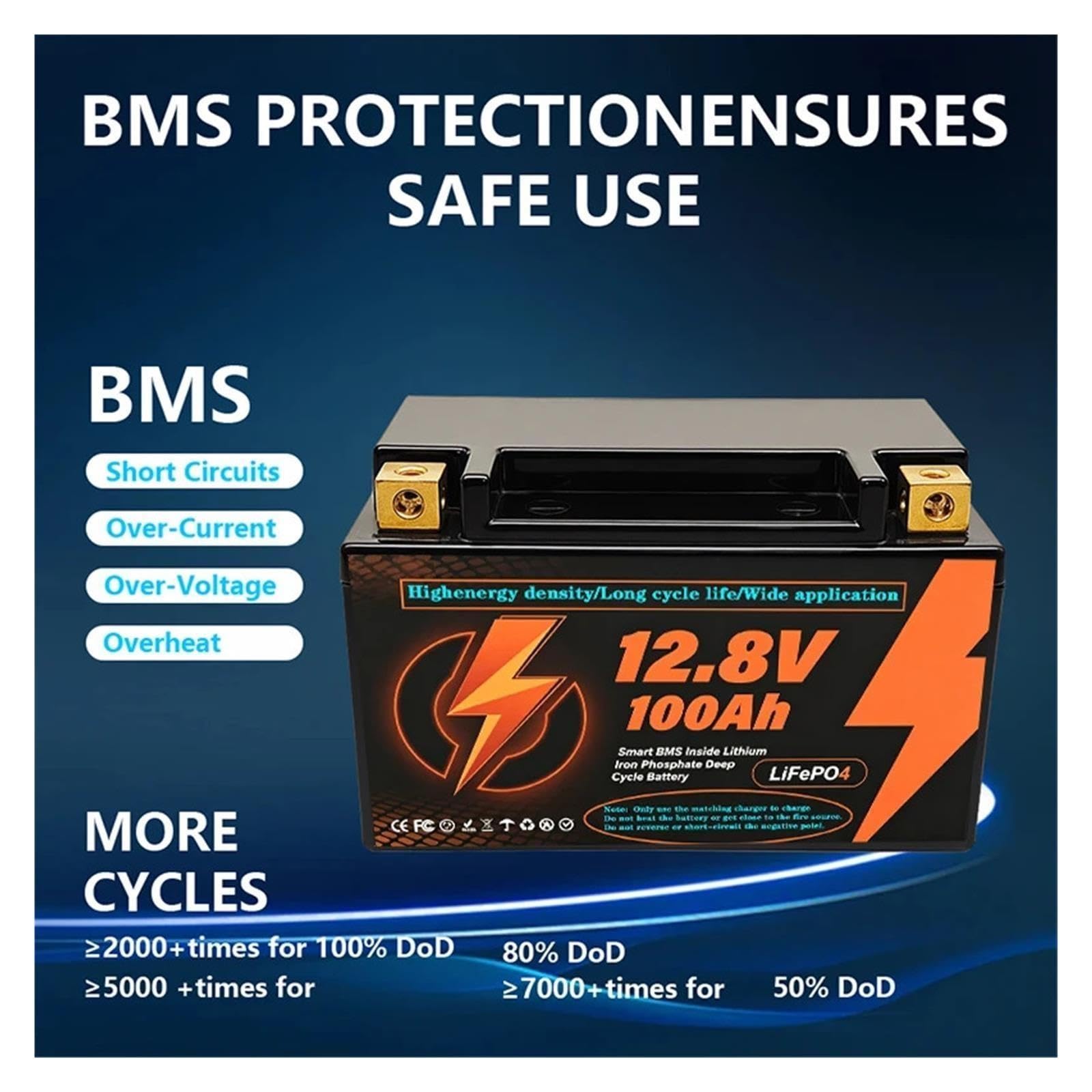 Batteria Al Litio LiFePO4 12V 100Ah 200A BMS 6000+ciclica