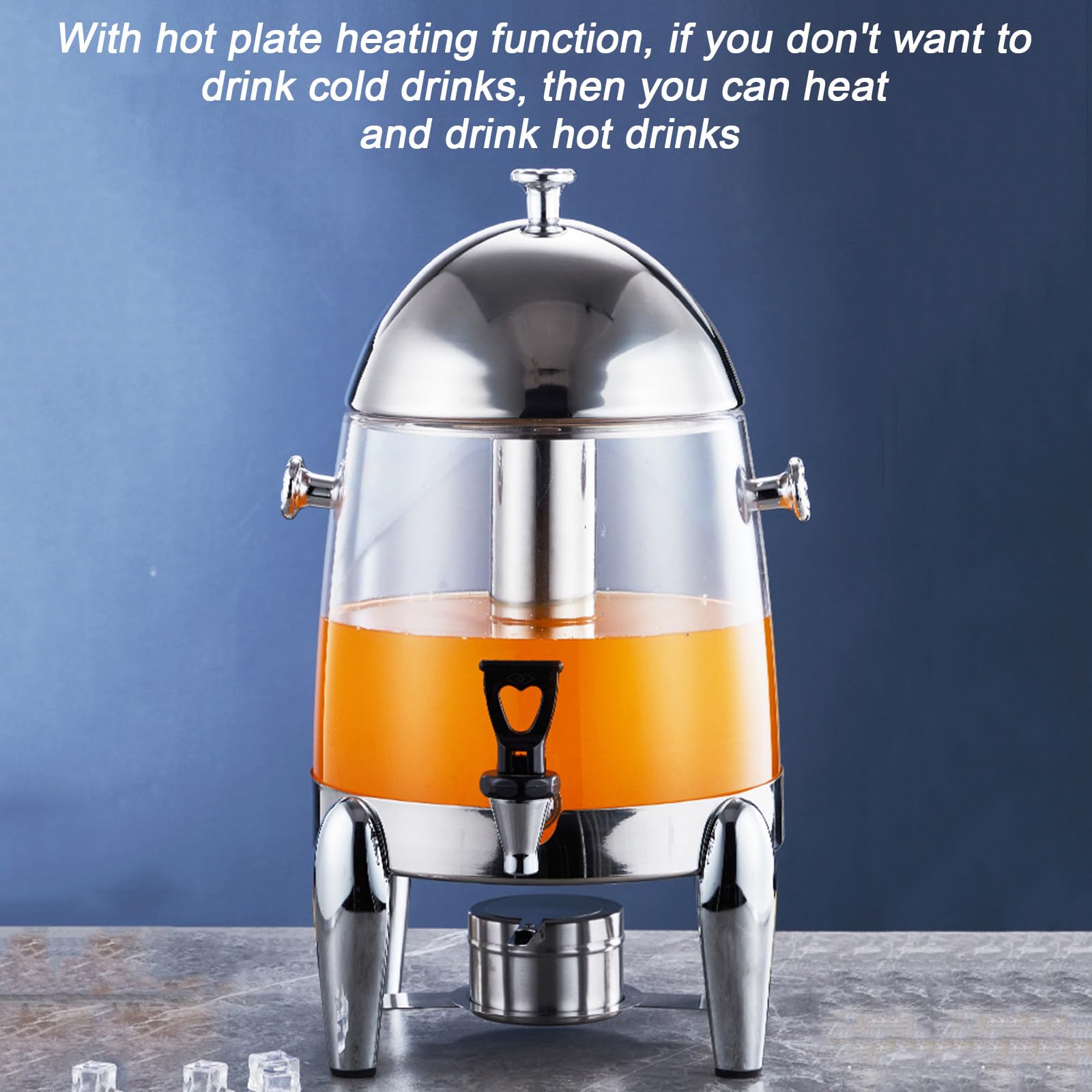 Cubo de jugo comercial de acero inoxidable, dispensador de bebidas frías de 12 litros con calefacción eléctrica para fiestas en el hogar y eventos