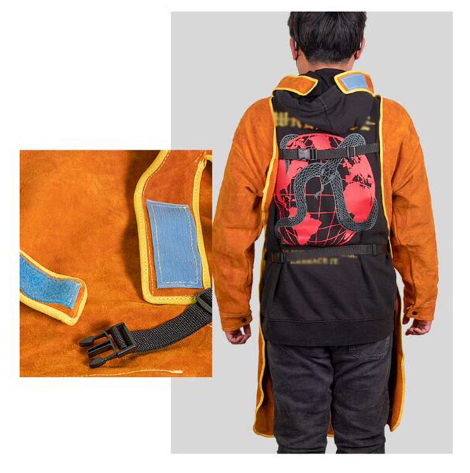 FaroLy Delantal de Soldador de Cuero con Manga, Calor Resistente a la Llama Weld Coat, Chaqueta de Soldadura de Alta Resistencia Abrigo para Hombres Mujeres
