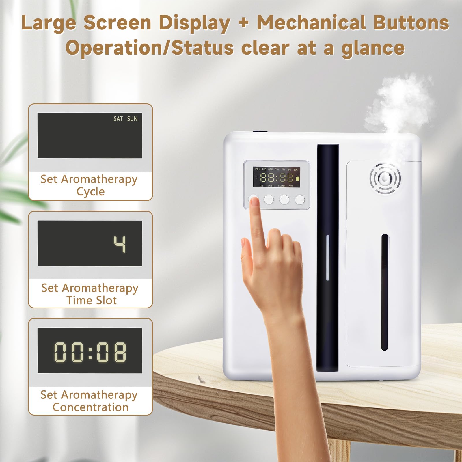 Difusor de Aroma Inteligente Sin Agua, Difusor Aceites Esenciales con Pantalla LCD Bluetooth Inteligente, Difusor de Aromaterapia para Hogar, Dormitorio, SPA y Hotel (Sin Aceites)