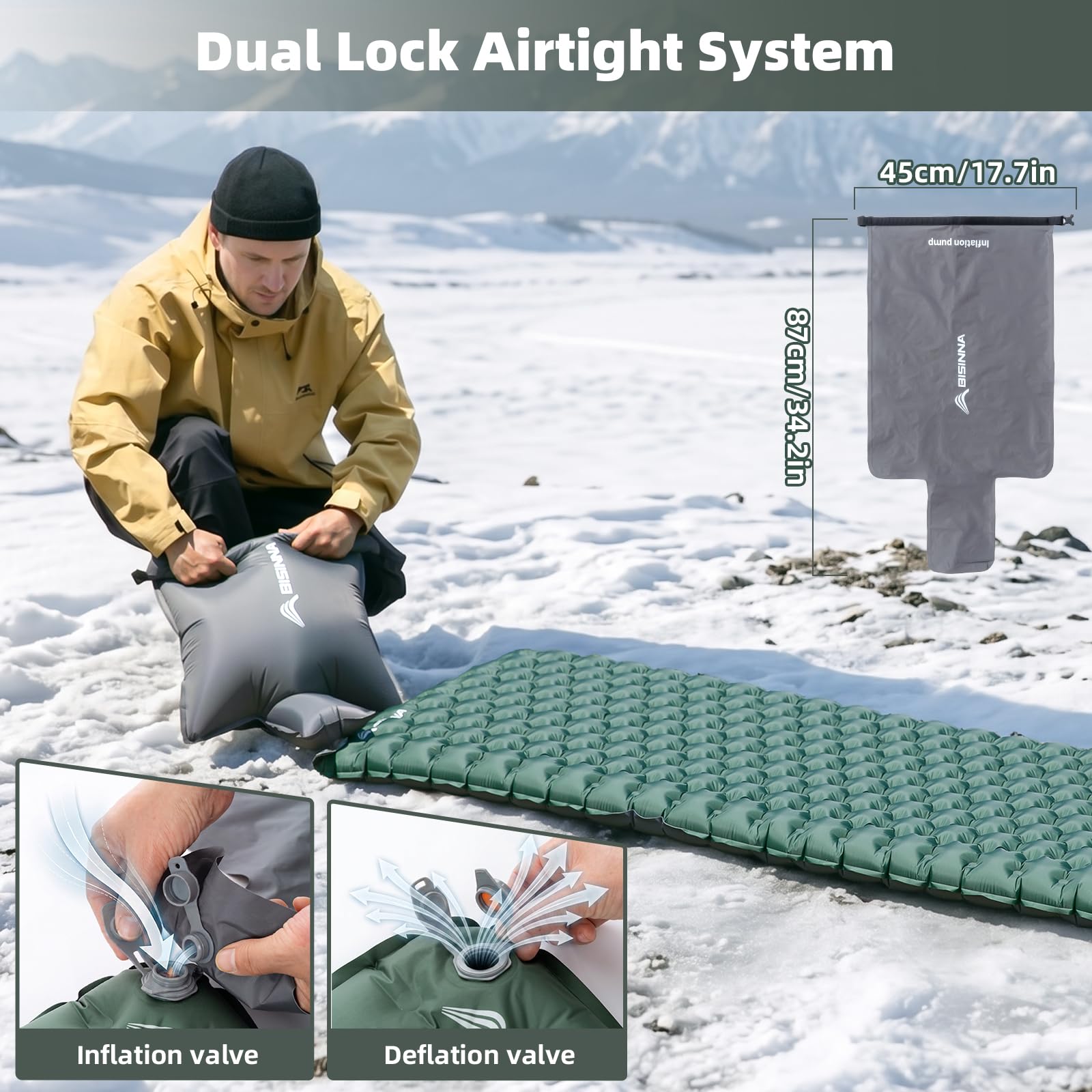 BISINNA Colchoneta de dormir ultraligera con aislamiento 9R, colchoneta inflable para acampar y mochileros, 900 g